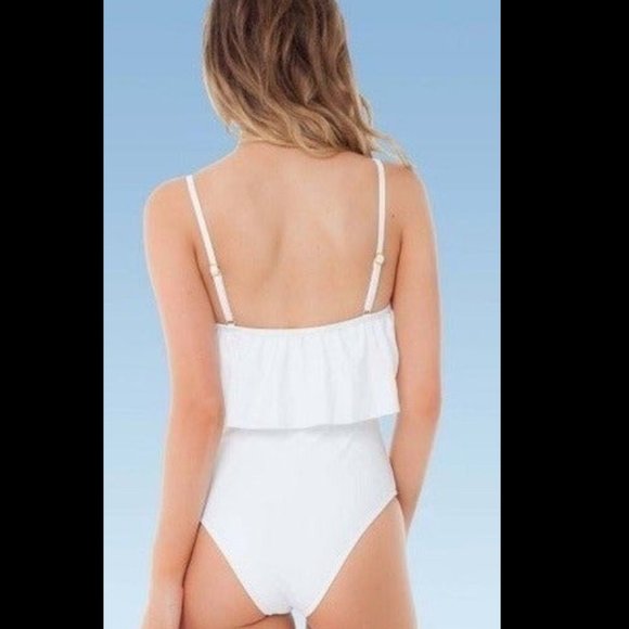 Sugar Coast by Lolli Women's Ruffle Flounce Bandeau White One Piece Swimsuit EUC - Picture 14 of 14